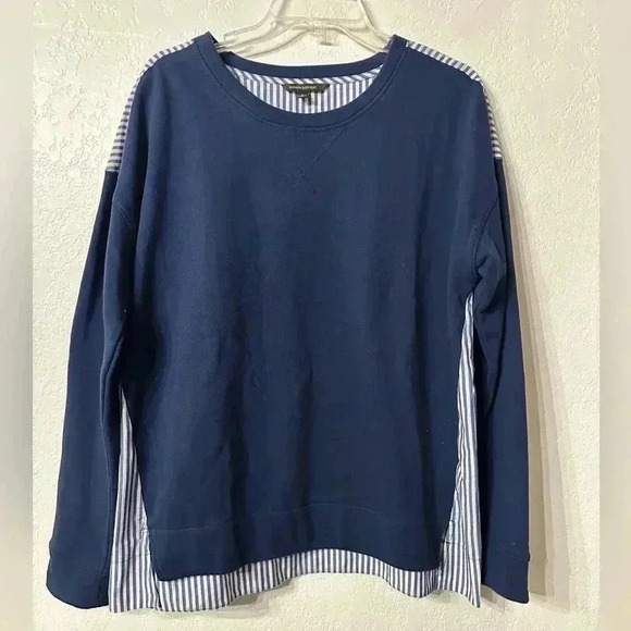 Banana Republic Tops - Banana Republic Womens Poplin Back Sweatshirt Navy Blue Womens SIZE L Preppy 90s